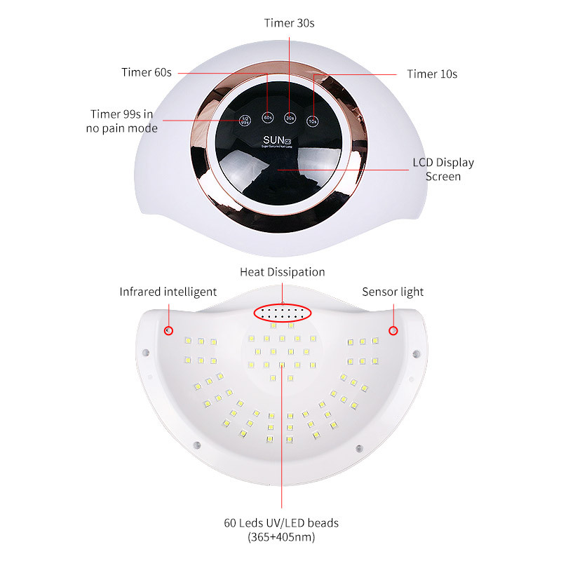 120 W nagų lempa manikiūrui 60 šviesos diodų kietėja visų rūšių geliai UV LED nagų džiovintuvas Dvigubas rankų greitas džiovinimo salonas Naudokite nagų dailės priemones