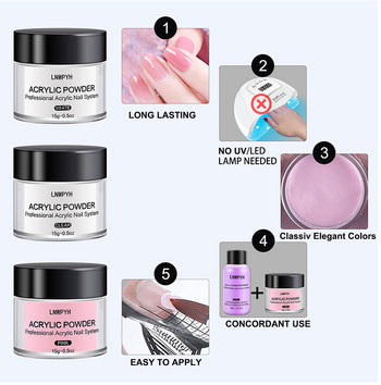 Acrylic Powder Liquid Crystal Powder White Clear Pink for Nail Extension Carving Nail with Nail Art Desig Σετ εργαλείων μανικιούρ