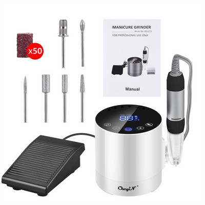 CkeyiN küünepuurimasin 35000 p/min LED-ekraan, elektriline küünelihvija, reguleeritava kiirusega frees maniküüri jaoks koos jalapedaaliga küünetööriistaga