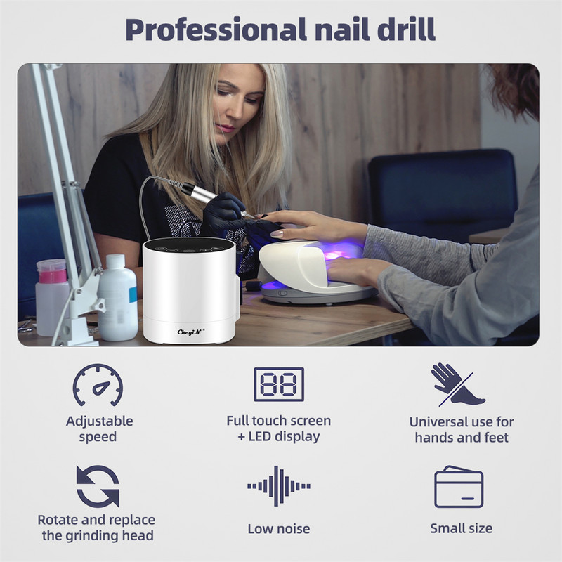 CkeyiN küünepuurimasin 35000 p/min LED-ekraan, elektriline küünelihvija, reguleeritava kiirusega frees maniküüri jaoks koos jalapedaaliga küünetööriistaga