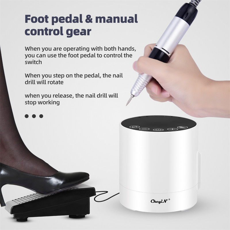 CkeyiN küünepuurimasin 35000 p/min LED-ekraan, elektriline küünelihvija, reguleeritava kiirusega frees maniküüri jaoks koos jalapedaaliga küünetööriistaga
