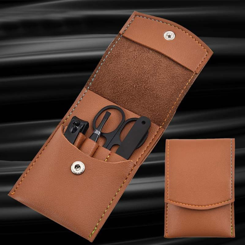 4 tk roostevabast terasest maniküüri pediküüri küünelõikuri lõikuriga reisihooldustööriist nahkümbrisega