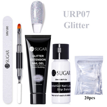 UR SUGAR 15ml Milky Jelly White Pink Extension Gel Kit Nail Tips Glitter Effect Σετ μανικιούρ Semi Permanent Soak Off Nail Art