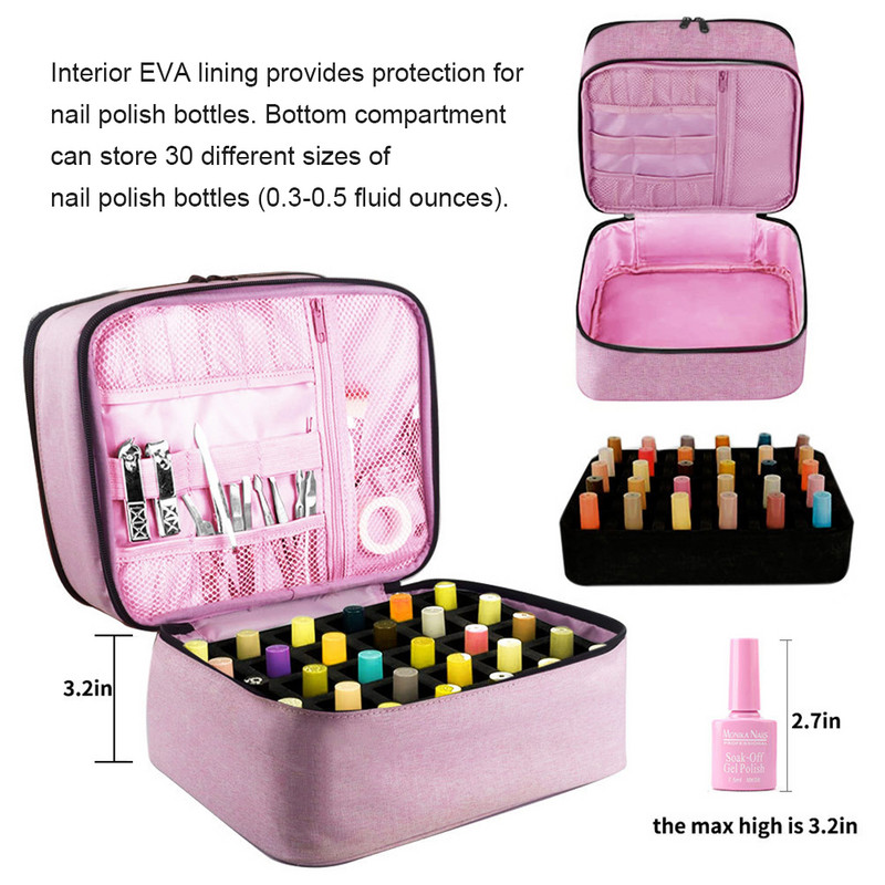 30 μπουκάλια βερνίκι νυχιών Τσάντα αποθήκευσης διπλού στρώματος Εργαλεία μανικιούρ μεγάλης χωρητικότητας Φορητή τσάντα μεταφοράς ταξιδίου