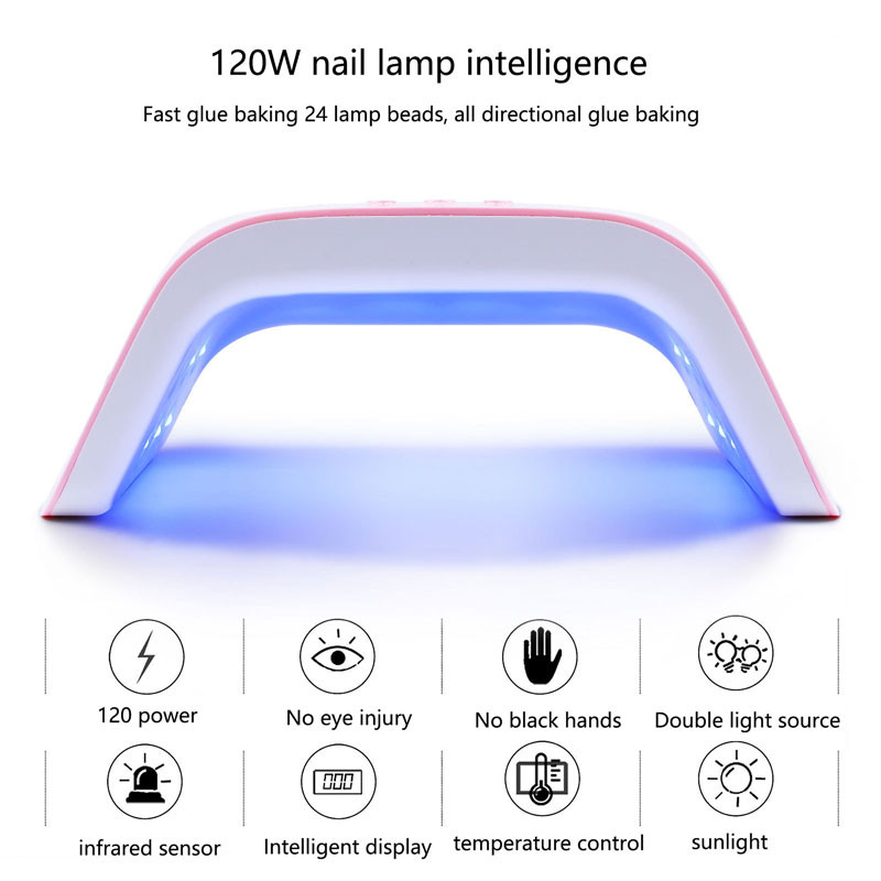 Körömszárító lámpa 120w 24 DB LED lámpa manikűr körömszárító géphez gél körömlakk automatikus érzékelő köröm szerszámok LCD kijelző