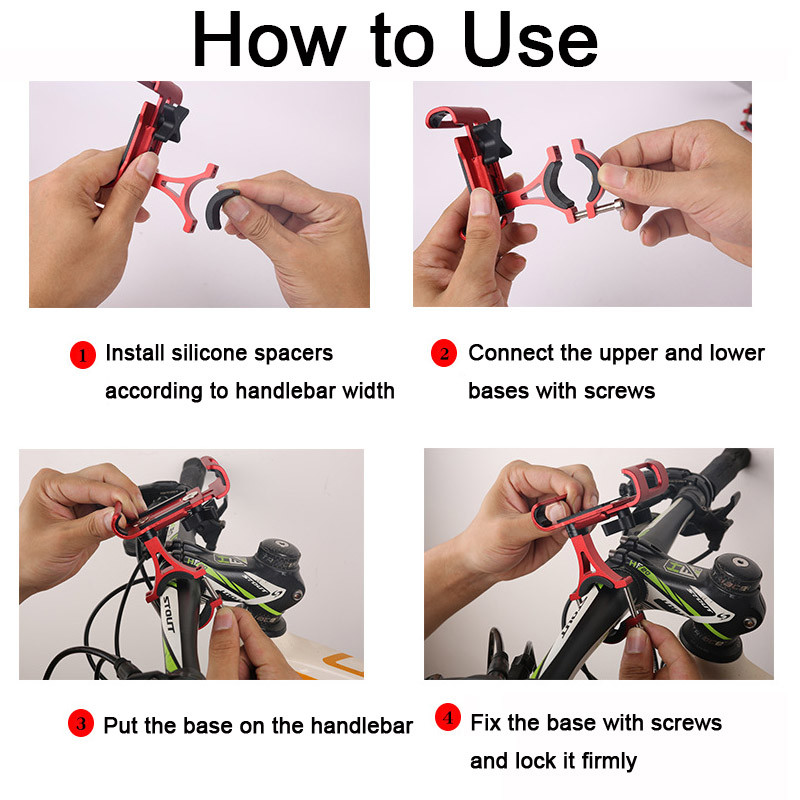 Suport metalic pentru telefon pentru biciclete din aliaj de aluminiu Suport anti-alunecare Clip GPS Suport universal pentru telefon pentru biciclete pentru toate telefoanele inteligente