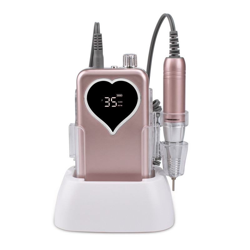 Light Rose Gold 35000 RPM hordozható elektromos körömfúró gép körömreszelő körömfúró akkus polírozó asztali alappal