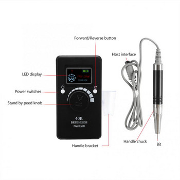 40000RPM преносима електрическа бормашина за нокти, шлифоваща полираща машина за полиране на маникюр Устройство за полиране с дръжка Инструмент за педикюр