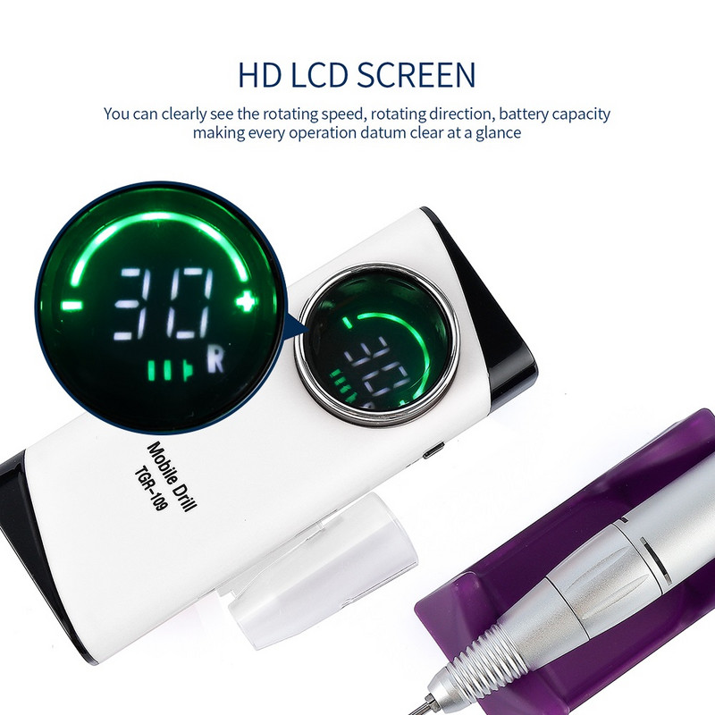Mașină de găurit unghii 30000 RPM cu afișaj LCD HD Dispozitiv reîncărcabil de găurit unghii Exfoliere portabilă pentru îndepărtarea unghiilor cu zgomot redus
