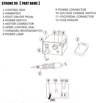 65W машина за маникюр Strong 90 Control Box 35000RPM Black Strong 102L микромоторна дръжка Комплект електрически бормашини за нокти