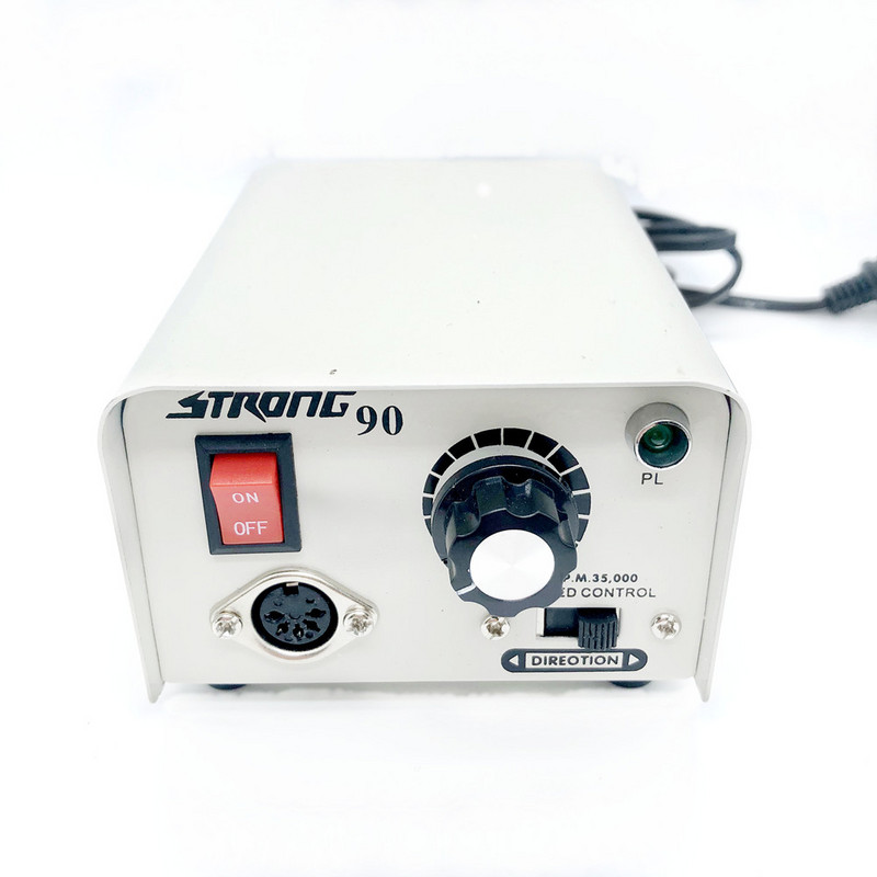 65 W-os manikűrgép Strong 90 Control Box 35000RPM Black Strong 102L Mikromotoros fogantyú elektromos körömfúró készlet