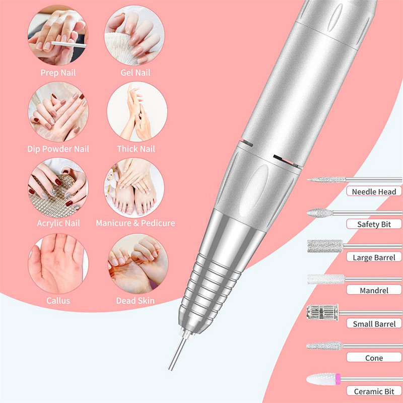 Pilă de unghii cu acumulator, electrică, reîncărcabilă, mașină profesională de găurit unghii, 35000 RPM Ponceuse Ongle Electrique Professionnel