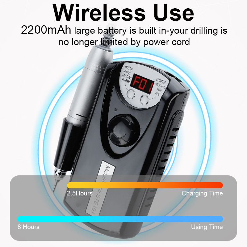Mașină electrică portabilă de găurit unghii, 30000 rpm, reîncărcabilă pentru mașină de manichiură Freze Instrument de salon de unghii cu burghie