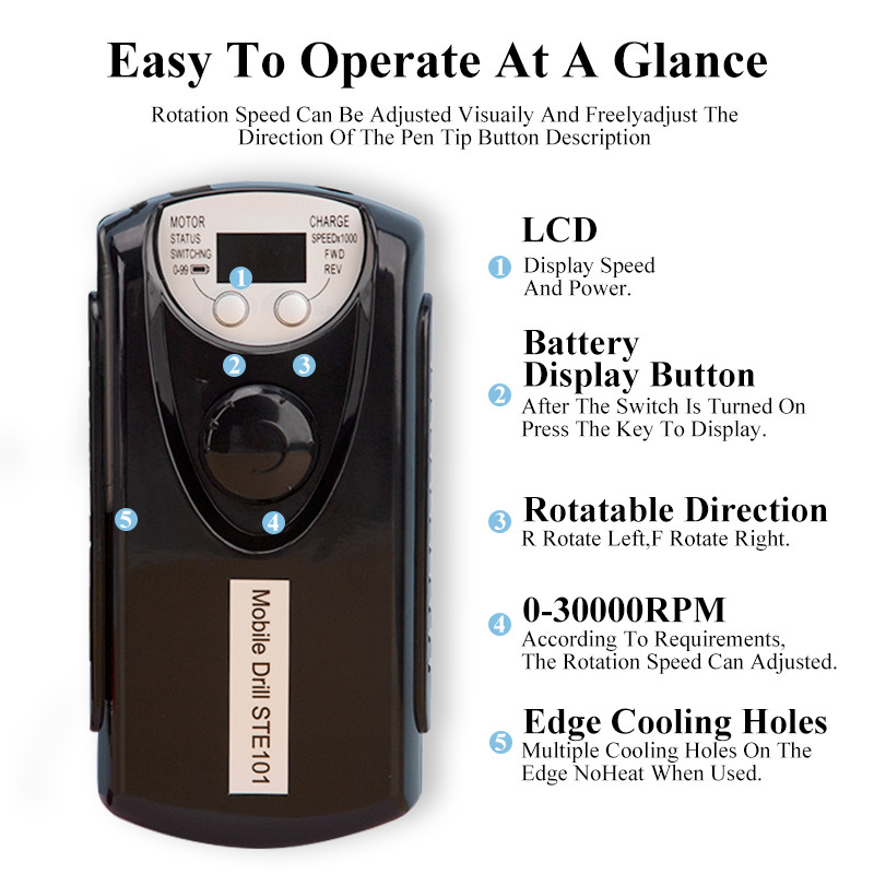 Mașină electrică portabilă de găurit unghii, 30000 rpm, reîncărcabilă pentru mașină de manichiură Freze Instrument de salon de unghii cu burghie
