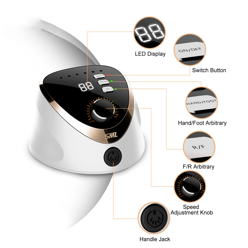 Slefuitor de unghii profesional 35000 rpm Burghiu electric pentru unghii Strung Mașină de birou Moara pentru șlefuit de unghii Manichiură Echipamente pentru arta unghiilor