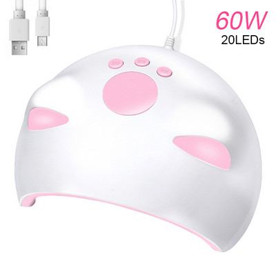 Körömlámpa 60W Mini Körömszárító Pink Cat UV LED Körömlámpa Micro USB kábel Otthoni használatra Gél Lakk Gép Körömdíszítő eszközök ÚJ