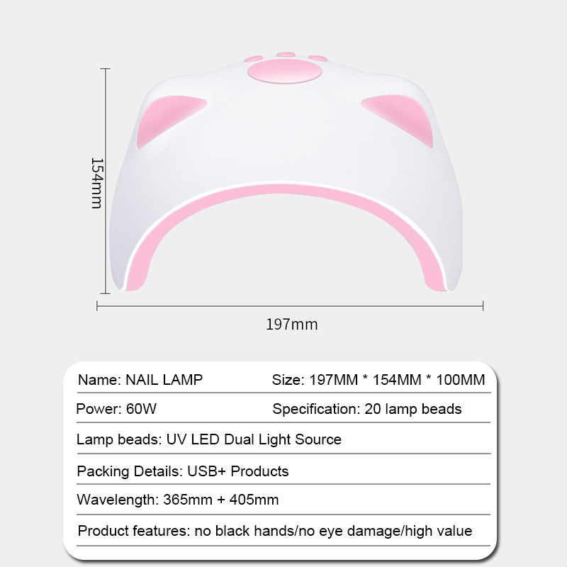 Körömlámpa 60W Mini Körömszárító Pink Cat UV LED Körömlámpa Micro USB kábel Otthoni használatra Gél Lakk Gép Körömdíszítő eszközök ÚJ