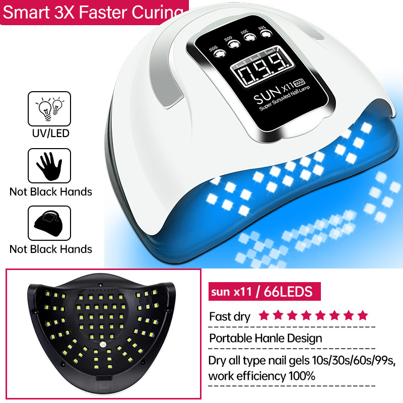 Karštas išpardavimas 66LEDs UV LED nagų lempa, skirta gelinio nagų lako džiovinimo lempai su išmaniuoju jutikliu LCD ekranu, profesionali nagų salono įranga