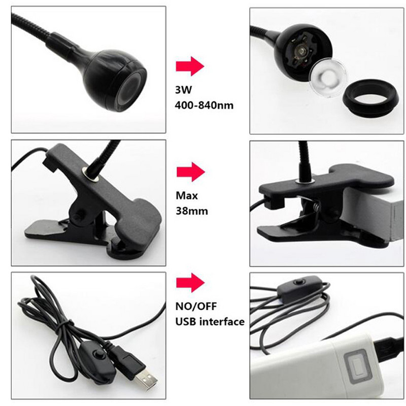 5 V USB įvesties UV LED šviesos žąsies kaklo mini nagų lempos spaustukas UV gelio nagų galiukams gelinis lakas, nešiojama lengvai laikoma USB nagų kietėjimo lempa