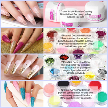 COSCELIA Acrylic Nail Kit Professional Nail Supplies Set Crystal Powder Glitter Σετ Μανικιούρ Nail Art Acrylic Liquid Fake Nails