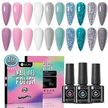 UR SUGAR 10 τμχ Nail Gel Polish Kit Κόκκινο Χρώμα Glitter Ημιμόνιμο Σετ βερνικιού τζελ νυχιών UV LED Σετ Soak Off Nail Art Color Gel