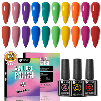 UR SUGAR 10 τμχ Nail Gel Polish Kit Κόκκινο Χρώμα Glitter Ημιμόνιμο Σετ βερνικιού τζελ νυχιών UV LED Σετ Soak Off Nail Art Color Gel