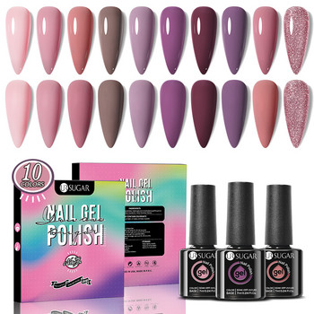 UR SUGAR 10 τμχ Nail Gel Polish Kit Κόκκινο Χρώμα Glitter Ημιμόνιμο Σετ βερνικιού τζελ νυχιών UV LED Σετ Soak Off Nail Art Color Gel