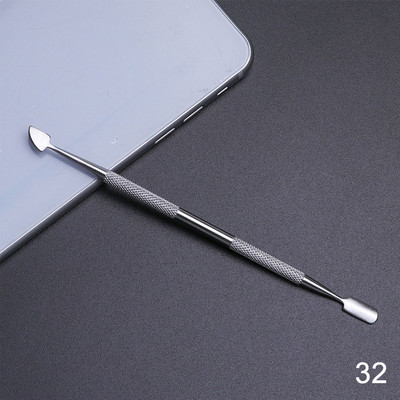 1 buc pentru îndepărtarea cuticulelor nail art cu dublu din oțel inoxidabil, manichiură, pedichiură, împingător, furculiță, foarfece, instrument pentru unghii în 2 căi SAA17