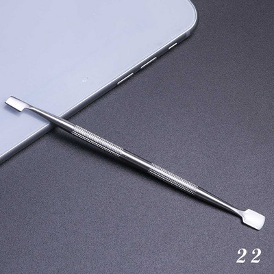 1 buc pentru îndepărtarea cuticulelor nail art cu dublu din oțel inoxidabil, manichiură, pedichiură, împingător, furculiță, foarfece, instrument pentru unghii în 2 căi SAA17
