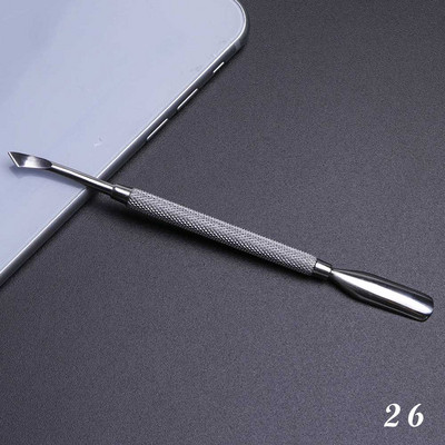 1 buc pentru îndepărtarea cuticulelor nail art cu dublu din oțel inoxidabil, manichiură, pedichiură, împingător, furculiță, foarfece, instrument pentru unghii în 2 căi SAA17