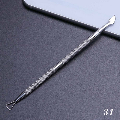 1 buc pentru îndepărtarea cuticulelor nail art cu dublu din oțel inoxidabil, manichiură, pedichiură, împingător, furculiță, foarfece, instrument pentru unghii în 2 căi SAA17