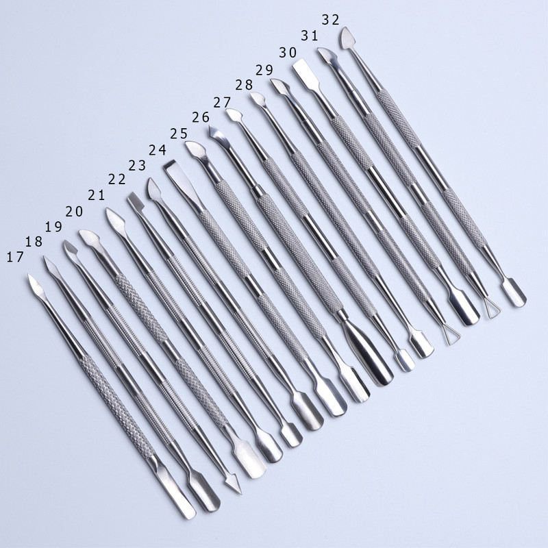 1 buc pentru îndepărtarea cuticulelor nail art cu dublu din oțel inoxidabil, manichiură, pedichiură, împingător, furculiță, foarfece, instrument pentru unghii în 2 căi SAA17