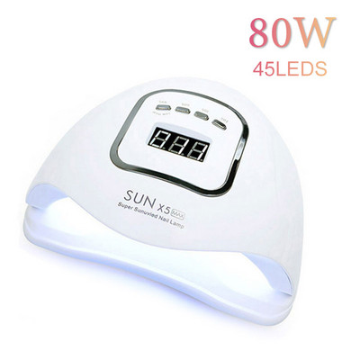 90 W UV nagų lempa manikiūrui su įmontuotu ventiliatoriumi 45LED LCD ekranas Nagų džiovintuvas Kietinamasis nagų lakas Nagų dailės įranga