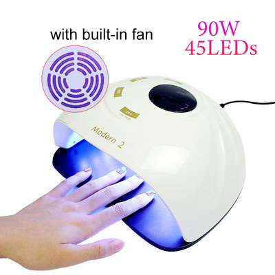 90 W UV nagų lempa manikiūrui su įmontuotu ventiliatoriumi 45LED LCD ekranas Nagų džiovintuvas Kietinamasis nagų lakas Nagų dailės įranga