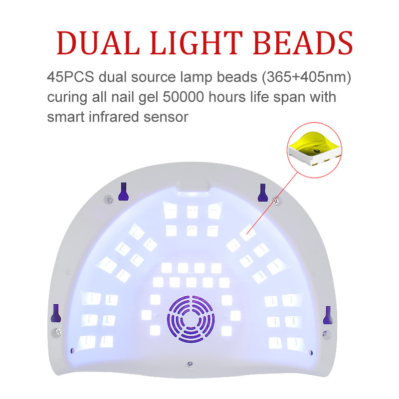 90 W UV nagų lempa manikiūrui su įmontuotu ventiliatoriumi 45LED LCD ekranas Nagų džiovintuvas Kietinamasis nagų lakas Nagų dailės įranga