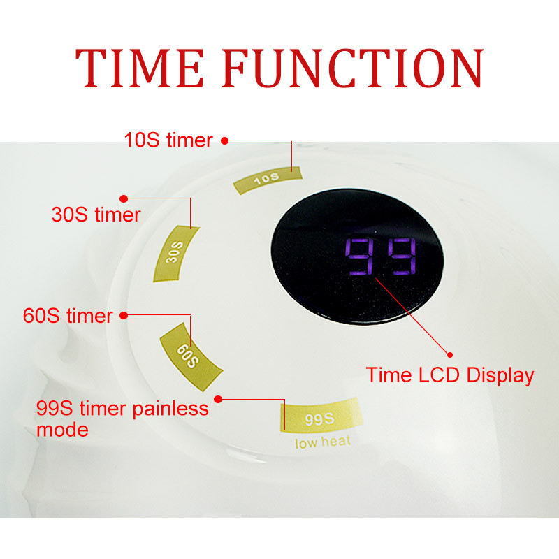 90 W UV nagų lempa manikiūrui su įmontuotu ventiliatoriumi 45LED LCD ekranas Nagų džiovintuvas Kietinamasis nagų lakas Nagų dailės įranga