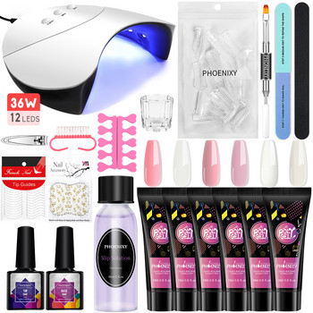 Σετ βερνικιού νυχιών gel με λάμπα UV LED 54W Poly Nail Gel Kit Quick Building UV Varnishes Semi Permanent Gel Manicure Art Tools