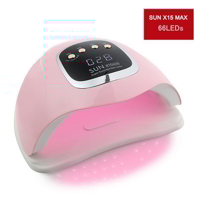 SUN X15 Max UV LED nagų lempa, skirta greitai džiūstančiam gelinio nagų lako džiovintuvui 66LEDS Namų naudojimui ledo lempa su automatiniu jutikliu manikiūro salonui