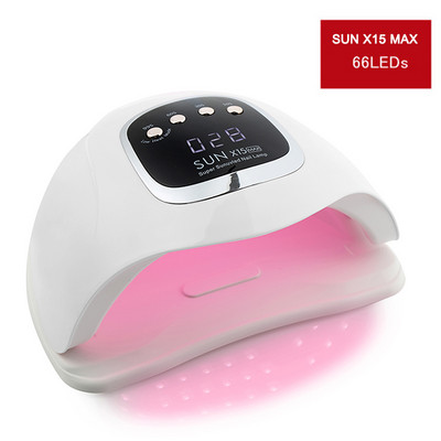 SUN X15 Max UV LED nagų lempa, skirta greitai džiūstančiam gelinio nagų lako džiovintuvui 66LEDS Namų naudojimui ledo lempa su automatiniu jutikliu manikiūro salonui