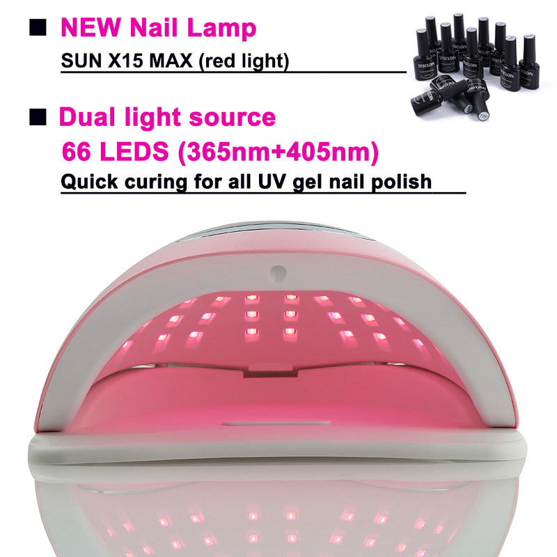 SUN X15 Max UV LED nagų lempa, skirta greitai džiūstančiam gelinio nagų lako džiovintuvui 66LEDS Namų naudojimui ledo lempa su automatiniu jutikliu manikiūro salonui