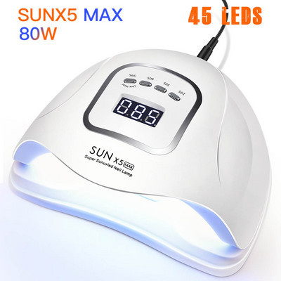 80W UV лампа LED лампа за нокти Сушилня за нокти за всички гелове Лампа за слънчева светлина Сушилня Инфрачервен сензорен таймер Интелигентен LCD дисплей Маникюр