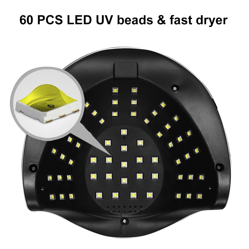 UV LED nagų lempa geliniam nagų lakavimui su 4 laikmačiais 60LEDs 120W Smart Sensor Profesionalus nagų dailės salono manikiūro aparatas