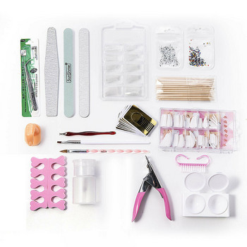 Acrylic Powder Nail Art Tool Starter Kit Nails Tips Βούρτσα φόρμας αρχείου Κιτ DIY για αρχάριους Nail Glitter Powder Manicure Full Set