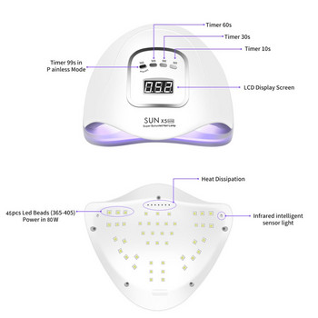 Λάμπα νυχιών UV LED 90/72/36W για στεγνωτήριο νυχιών μανικιούρ για όλα τα τζελ βερνίκι με αυτόματο αισθητήρα Έξυπνος έλεγχος θερμοκρασίας