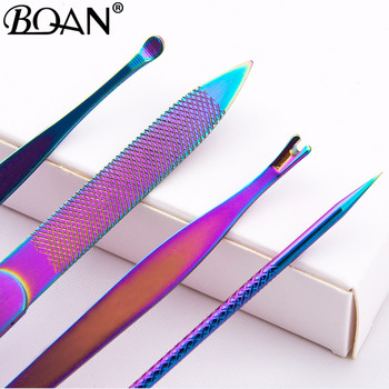 BQAN Chameleon Rainbow Nail Pusher Cuticule Clipper Scissor Nipper Пинсета Picker Steel Nail Art Инструменти