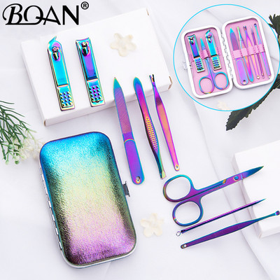 BQAN Chameleon Rainbow Nail Pusher Cuticule Clipper Scissor Nipper Пинсета Picker Steel Nail Art Инструменти