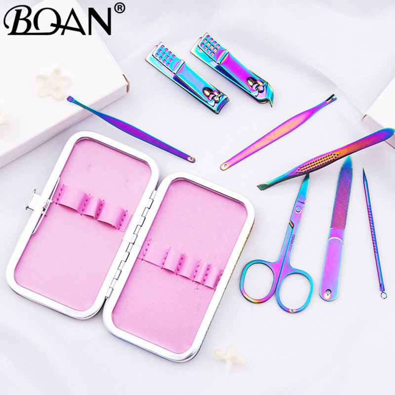 BQAN Chameleon Rainbow Nail Pusher Cuticule Clipper Scissor Nipper Пинсета Picker Steel Nail Art Инструменти