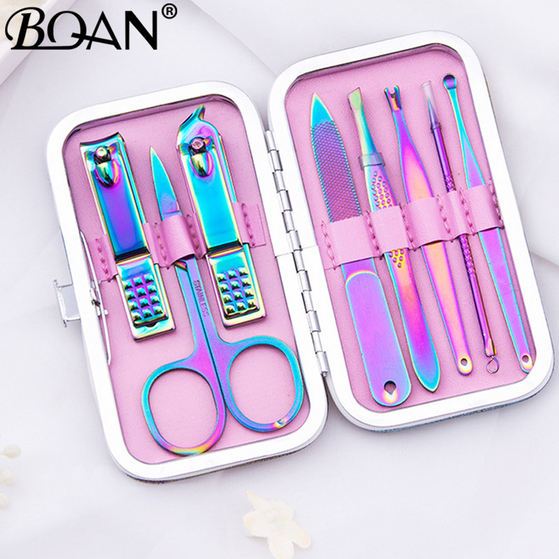 BQAN Chameleon Rainbow Nail Pusher Cuticule Clipper Scissor Nipper Пинсета Picker Steel Nail Art Инструменти