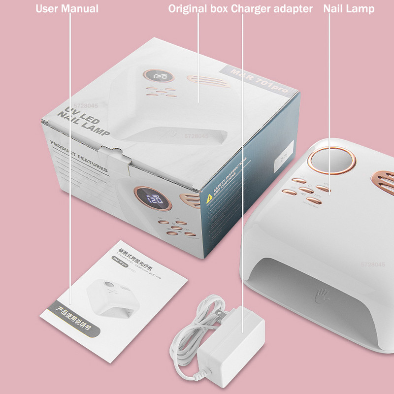 Vezeték nélküli 72 W-os LED-es körömlámpa szárító UV lámpa, vezeték nélküli újratölthető 15600 mAh akkumulátoros körömszárító minden zselés körömlakk memóriához/riasztáshoz