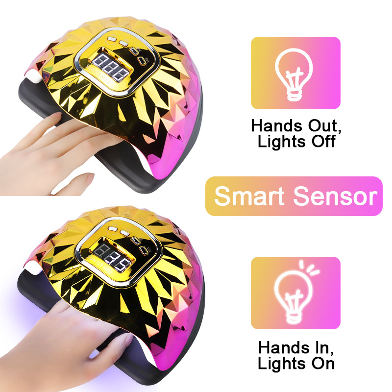 45 lempos karoliukai Lazerinis spalvotas nagų džiovintuvas turi 4 laikmačius Išmanieji jutikliai Spalvinga nagų lempa, skirta greitai džiūti geliniam nagų lako kietėjimui